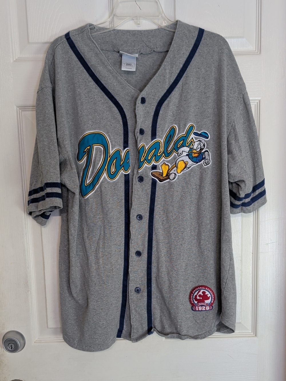 Disney Baseball Association Men Shirt Donald Size L Button Front Jerseyb